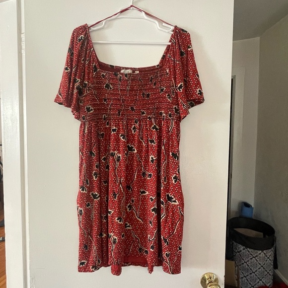 Fat Face Red and Black Floral Mini Dress - Picture 1 of 7